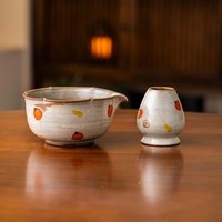 Ensemble de bols à matcha kaki peints à la main en céramique artisanale pour les cérémonies de thé japonaises authentiques