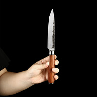 Couteau de chef de cuisine serbe forgé à la main de 5 pouces avec logo personnalisé Couteau de cuisine en acier au carbone 5Cr15MoV Manche en bois de rose