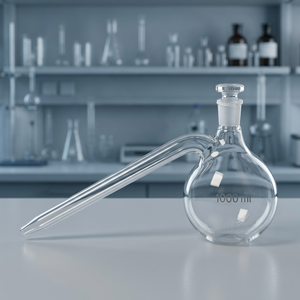 Fiole à col long en verre borosilicaté Samco Lab 1000 ml avec bouchon en verre rodé et tube - Product Image 4