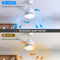 Ventilateur de plafond LED moderne à 3 couleurs, 3 vitesses, télécommande intelligente, moteur réversible, silencieux, lumière à intensité variable, 3 couleurs