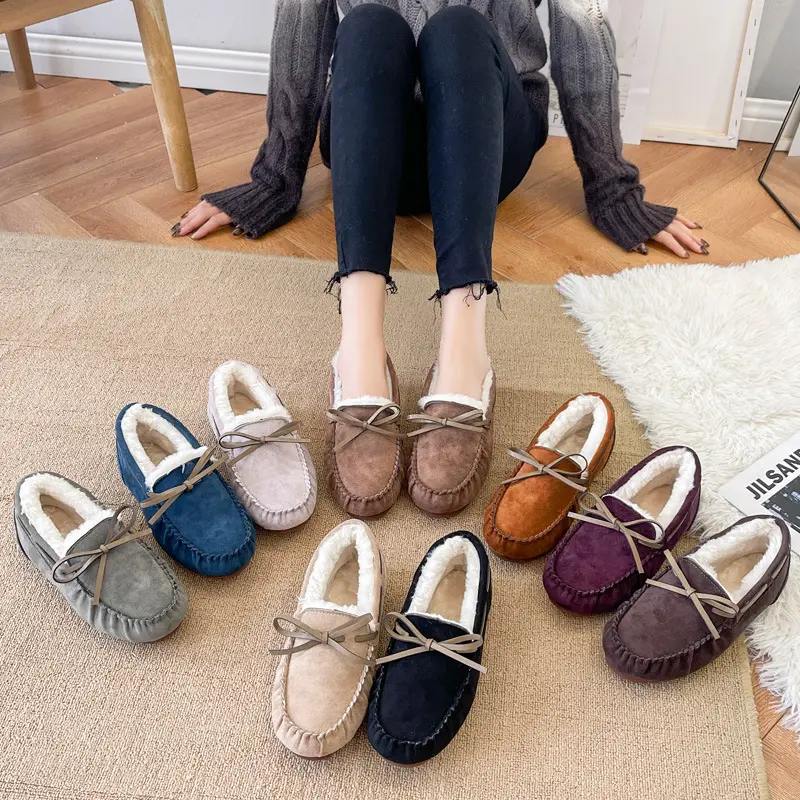 Factory Wholesale Beautiful Stylish Winter Faux Fur Casual Women Flat Loafers Moccasin Shoes