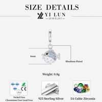 Vente en gros de pendentifs en forme de poisson-globe en argent sterling 925 avec zircon bleu, émail, accessoires pour la fabrication de bijoux, bracelets et colliers