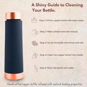 Botella de agua de cobre reutilizable duradera de 750ml con tapa de transporte para uso doméstico y de viaje, uso de vasos de proveedor indio - Product Image 2