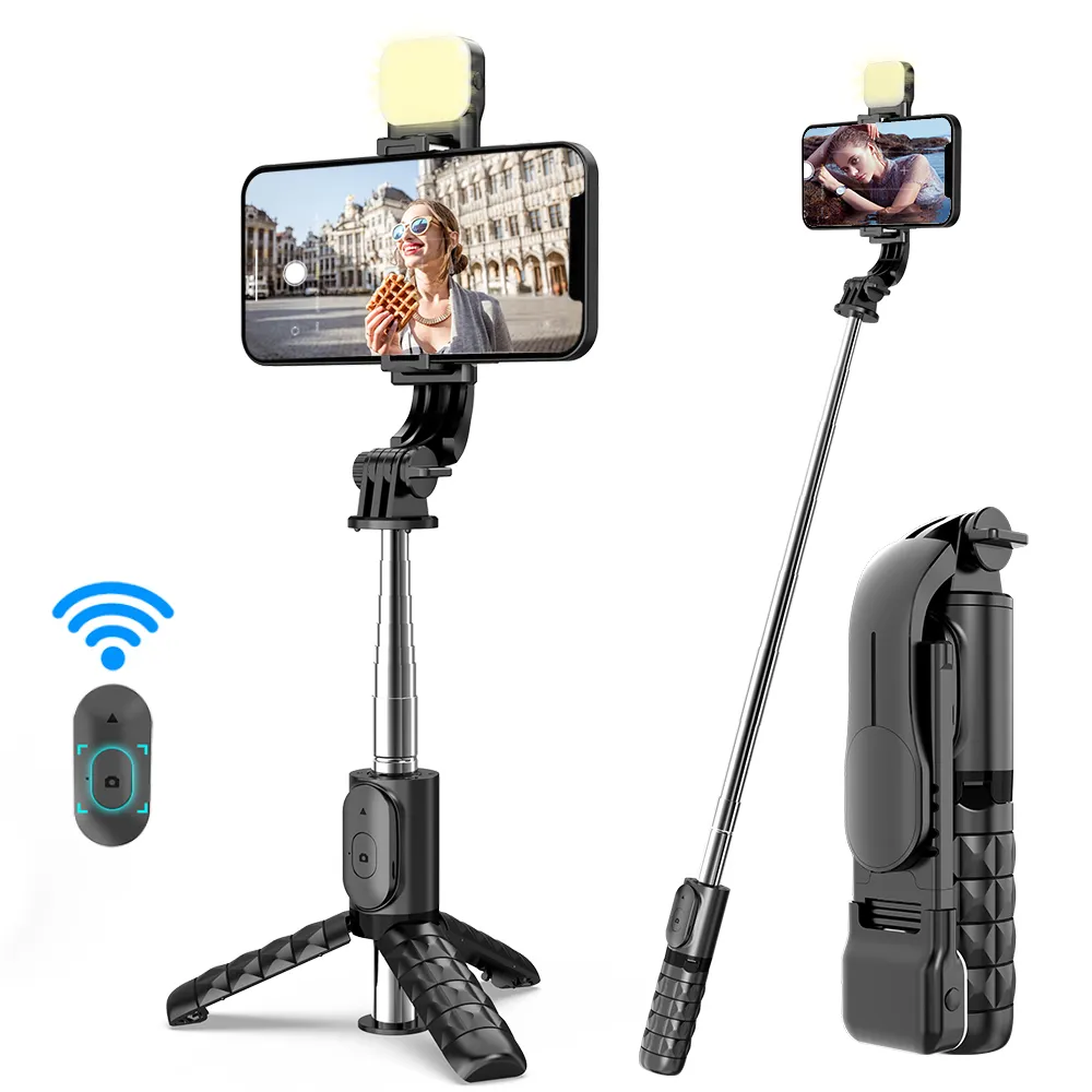 2 in 1 Compact Wireless Flexible Selfie Stick Tripod with Remote Control Selfie Stick With Led Fill Light