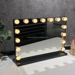 Single Side Beauty Salon gương với 15 đèn Led 3 màu UBS nối mỹ phẩm Gương đèn