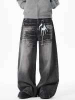 Nouveau jean streetwear foncé pour homme, déchiré, effet vieilli, ample, pantalon décontracté streetwear à jambes larges