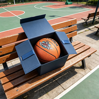 Boîte cadeau de basket-ball bleu marine personnalisée, boîte rigide à double porte OEM ODM avec fermeture à ruban pour l'emballage de produits sportifs et de ballons
