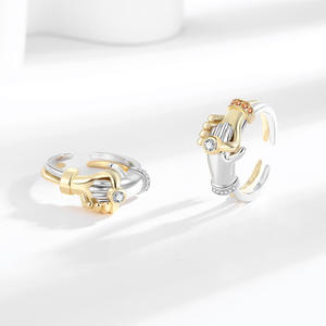 Embrace Handshake Niche Design Trendy Creative <b>Couple</b> Rings Simple Unique Rose Gold Plated Inlay 18k Stackable Brass - Product Image 4