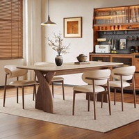 Ensemble Table et Chaises de Salle à Manger Rectangulaire en Marbre et Bois Massif, Style Nordique Moderne, 4 ou 6 Places, Design Ferme, Nouveauté 2026