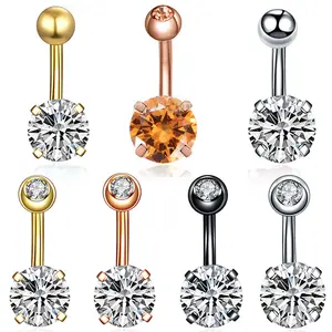 New Style Stainless Steel Multiple Colors Surgical Steel Belly Ring With Cz Internally Thread Piercing Jewelry