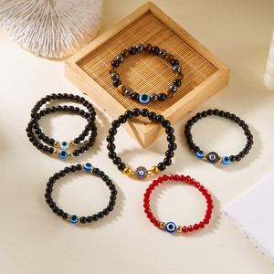 Bracelet en perles noires œil du diable pour hommes et femmes, bracelet porte-bonheur à 8 perles, accessoires de bijoux quotidiens - Product Image 2