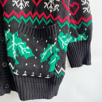 Logo personnalisé Flocon de neige de Noël Coeur Arbre Jacquard Col V Épaule tombante Manches longues Bouton Cardigan Pull Tricot Femmes