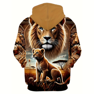 Felpa con Cappuccio Personalizzata con Motivo <span class=keywords><strong>Leone</strong></span> Cartoon Stampato in 3D e Chiusura a Coulisse - Product Image 2