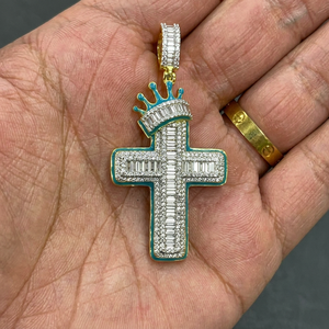 Men's SV JEWELS Vintage Custom Cross Iced Eternity <b>Solid</b> 925 Sterling Silver Plated 14K <b>Gold</b> Plated IGI <b>Pendant</b> Fashion - Product Image 1