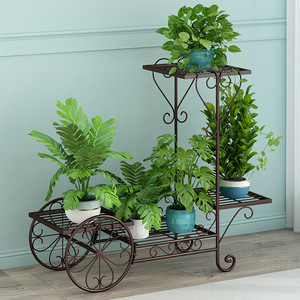 Rak Tanaman Logam Indoor 4 Tingkat, Rak Pajangan Bunga Berdiri, Rak Penyimpanan dengan Ukiran untuk Ruang Tamu Balkon - Product Image 1