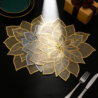 Napperons de table jetables en PVC, antidérapants, imperméables, à motif floral, dorés, de luxe, lot de 6, personnalisables pour la maison, l'hôtel et les mariages