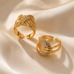 Fashion Latest Designs Gold Plated CZ Wedding Rings for Women & Men's New Model Promise Jewelry - Product Image 2