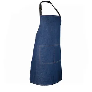 Biểu Tượng Tùy Chỉnh Unisex Chất Lượng Cao Cổ Điển Quần Jean Màu Xanh Nhà Hàng Cà Phê Barista Bartender Bib Denim Tạp Dề