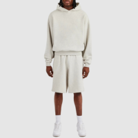 Ensemble survêtement homme personnalisé avec logo, sweat à capuche et short, en coton oversize, pour adolescents, style streetwear