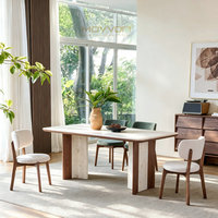 Table à manger en bois massif écologique avec plateau en marbre lisse, mobilier de salle à manger pour la maison
