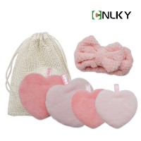 Éponge nettoyante pour le visage en microfibre douce en forme de cœur, réutilisable, lavable, tampon démaquillant, logo personnalisé pour les soins de beauté