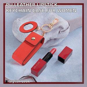 Estuche Portátil de Piel Sintética con Patrón de Piedra para Lápiz Labial, Funda de Llavero de Moda con Cierre de Tapa, Soporte para Bálsamo Labial para Mujer - Product Image 2