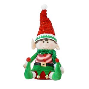 ELFO SENTADO CON VESTIDO DE TELA VERDE/ROJA DE 43 CM DE ALTURA - Product Image 1