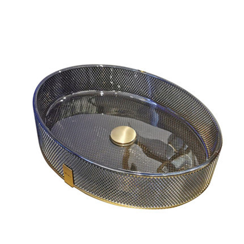 Овальная моющаяся раковина черного цвета из хрустального закаленного стекла