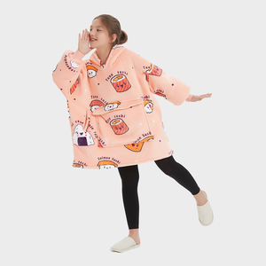 Fábrica promocional invierno cálido Sherpa polar diseños personalizados cómodo de gran tamaño usable con capucha manta para niños - Product Image 4