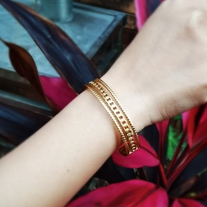 18K Gold Plated Stainless Steel Jewelry Chain <strong>Bead</strong> Three Layer Open Cuff Hollow Wide Bangle Accessories <strong>Bracelet</strong> B222275 - Product Image 5