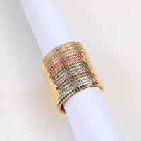 Bague en acier inoxydable plaquée or 18 carats, étanche, fine, luxueuse, avec zircone colorée, demi-pavé, vente en gros de bijoux