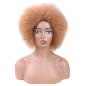 Pelucas rizadas Afro de pelo corto resistentes al calor con flequillo, peluca corta rizada africana, pelucas de Cosplay sintéticas Ombre sin pegamento