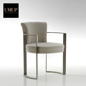 Ghế ăn bằng thép không gỉ hoàng gia, chân bằng vải, bọc nhung, một chỗ ngồi, tay vịn bằng PU, dành cho căn hộ, khách sạn, phòng ăn - Product Image 6