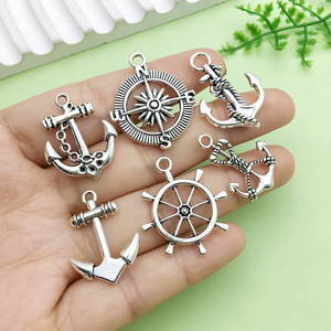 จี้รูปสมอเรือและเรือใบทำจากโลหะผสมเงินโบราณ สำหรับทำเครื่องประดับ DIY - Product Image 2