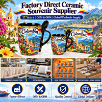 Souvenir de voyage en Colombie, tasse à café en céramique avec cuillère, drapeau colombien, impression florale de ville coloniale, tasse à café en porcelaine, 2 tailles