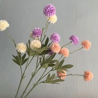 Buket Krisan Dandelion Kecil Gaya Instagram Segar, Set Bunga Artificial 5 Tangkai untuk Dekorasi Pernikahan Dalam/Luar Ruangan