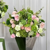 Guirlande de fleurs artificielles de 60 cm, rose et verte, arrangement d'hortensias et de roses, centre de table de mariage, décoration de chemin de table pour réception