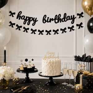 Dekorasi Gantung Pesta Ulang Tahun Pafu, Spanduk Ulang Tahun Hitam dengan Garland Pita, Dekorasi Photo Booth, Set Spanduk Ulang Tahun Pita Hitam - Product Image 1