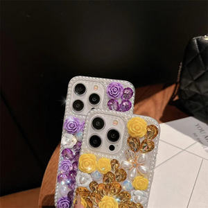Custodia di Lusso con Diamanti per <span class=keywords><strong>iPhone</strong></span> 17 <span class=keywords><strong>Pro</strong></span> <span class=keywords><strong>Max</strong></span> 16 15 14 <span class=keywords><strong>13</strong></span>, Cover Glitterata con Strass, Fiori <span class=keywords><strong>Rosa</strong></span> e Perle per Donna - Product Image 3