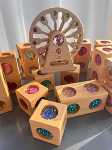 Đồ chơi xếp hình khối gỗ 3D <span class=keywords><strong>6</strong></span> mặt lấp lánh acrylic New Kids, hình cầu vồng, pha lê lucite, quà tặng sinh nhật - Product Image 2