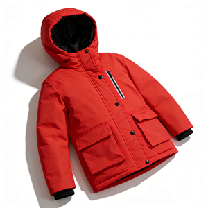 Veste d'hiver épaisse à capuche coupe-vent rembourrée de plumes, personnalisable OEM, col montant, fermeture éclair, manches régulières, pour garçons - Product Image 1