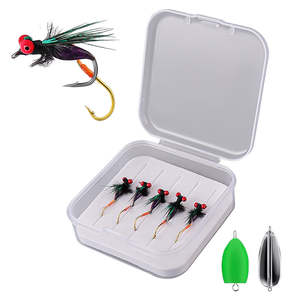 Set di 5 Mosche Artificiali in Plastica e Metallo per Pesca a Mosca, Insetti, Api, Falene, Esche Secche con Amo e Piombo, Piume Bioniche per Pesca in Mare e da Barca - Product Image 1