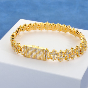 VVS Moissanite Cross <b>Charm</b> <b>Bracelet</b> 925 Sterling Silver 18K Gold Plated Iced Cuban Link Chain Fold-over Clasp Hip Hop Jewelry - Product Image 1