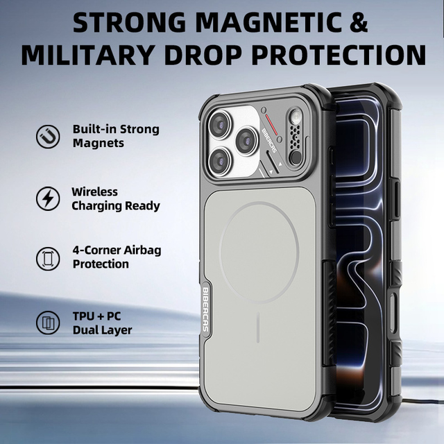 Magnetic Shockproof Phone Case TPU PC Dual Layer Drop Protection Wireless Charging Cover for iPhone 15 16 17 Pro Max