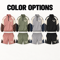 Survêtement Homme Personnalisé Color Block avec Col Zippé, Veste et Short Tissés, Logo Imprimé pour un Style Décontracté Quotidien