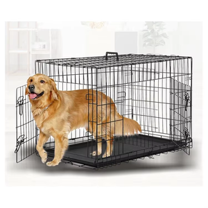 Gran oferta, jaula de Metal para perros de doble puerta de alta calidad, jaula plegable fuerte para perros de alambre, valla portátil con patrón de animales, caja de plástico de hierro - Product Image 1
