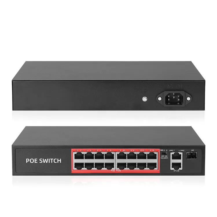 Commutateur Ethernet, 16 canaux, avec 16 Ports ethernet, 2 Ports RJ45 Gigabit, pour caméras IP
