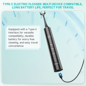 Tái sử dụng điện Flosser 4 tốc độ rung Flosser lưỡi scraper Cleaner + 50 thay thế đầu sạc điện nha khoa xỉa - Product Image 6