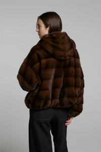 Manteau coupe-vent en vison acajou pour femmes avec capuche longueur régulière à capuche vison boléro manteau de <span class=keywords><strong>fourrure</strong></span> manches lanterne - Product Image 2