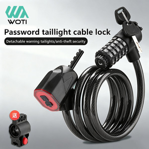 Yueli Portable Bicycle Lock With 5 Digit Combination Thickened Steel Cable And Detachable Taillight For <b>Cycling</b> Equipment - Product Image 2